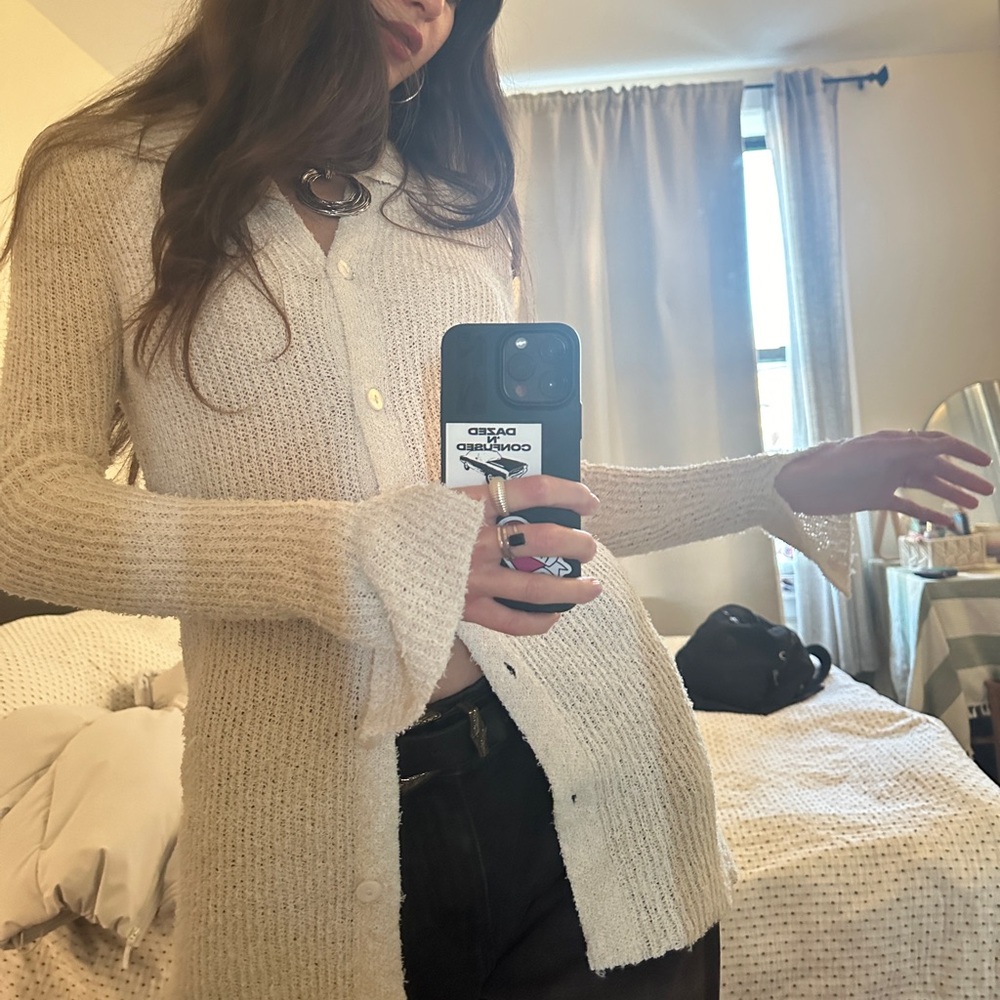 Mango Cream Collared Button-Front Knit Cardigan - Picture 5 of 5